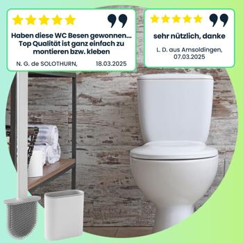 Preview: 2er-Set WC-Bürste mit Silikonborsten, 2 Toilettenbürsten inkl. Bürstenhalter, weiss/grau, schnell trocknend, die effizientere Art der Toiletten Hygiene