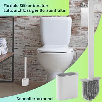 Preview: 2er-Set WC-Bürste mit Silikonborsten, 2 Toilettenbürsten inkl. Bürstenhalter, weiss/grau, schnell trocknend, die effizientere Art der Toiletten Hygiene