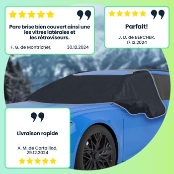 Preview: Couverture pare-brise anti-givre magnétique 270 x 94 cm – protège vitres latérales, rétroviseurs et serrures – bâche hiver pour voiture
