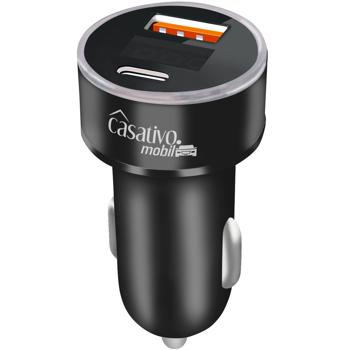 Preview: Doppio caricatore USB per auto, display digitale della tensione, USB-C PD/QC e USB-A, (38 W), accendisigari per auto - Caricatore rapido affidabile