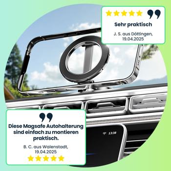 Preview: Elegante Auto Smartphone-Halterung MagSafe komp., silber, 360° drehbar, einfache Montage, sichere KFZ-Handy-Magnethalterung für iPhone 16,15,14,13,12