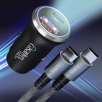 Leistungsstarkes Kfz-USB-Netzteil, (54 Watt) inkl. Ladekabel, USB-C PD & USB-A QC, Dual-Auto 12 V Schnellladestecker, schnelles Aufladen unterwegs