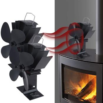 2er-Set Stromloser Kaminventilator Schwarz - 4 Lüfterblätter für effiziente Wärmeverteilung - Startet ab 65°C, bis 345°C - Geräuscharm & energieeffizient
