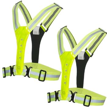 Preview: 2er-Set Hochsichtbare Sicherheitsweste in Neongelb, 3 Leuchtmodi, wasserfest & verstellbar – Gürtelweste ideal für Jogger, Radfahrer & Outdoor-Sport bei Dunkelheit