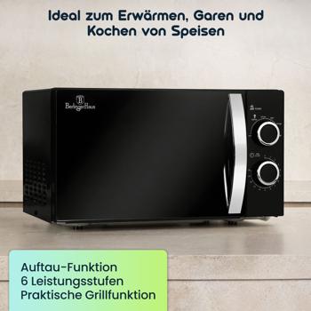 Preview: Mikrowelle mit Grillfunktion (20 L, 700W) – Moderner Mikrowellenherd, Auftau-Funktion, matt-schwarz, 6 Stufen