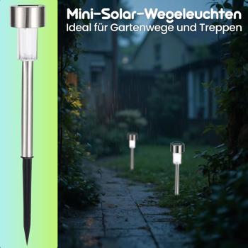 Preview: Edles 6er-Set Solar-Wegeleuchten mit Erdspiess & Dämmerungssensor - Wetterfest & vollautomatisch - sichere Wege & stilvolle Akzente