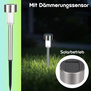 Preview: Edles 6er-Set Solar-Wegeleuchten mit Erdspiess & Dämmerungssensor - Wetterfest & vollautomatisch - sichere Wege & stilvolle Akzente