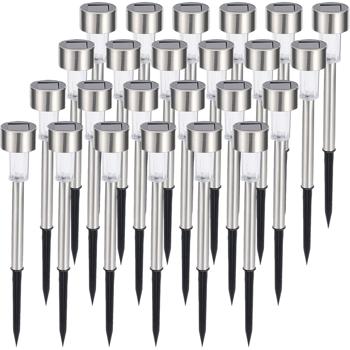 Preview: 24 mini-lampes d’extérieur – balises solaires avec capteur crépusculaire et piquet – résistantes aux intempéries – éclairage automatique et élégant pour des allées sûres