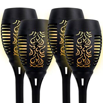 Preview: 4 lampes de jardin solaires: torches LED avec effet flamme (78 cm): sans fil, réalistes, résistantes aux intempéries – ambiance romantique dans le jardin et sur le balcon