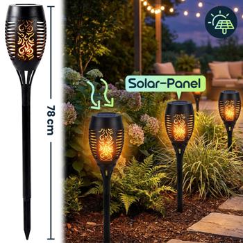 Preview: 4er-Set LED-Solar-Gartenfackeln mit Flammen-Effekt (H 78cm): Akku, realistisch & wetterfest - Fur romantisches Ambiente im Garten & Balkon