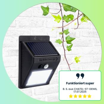 Preview: 8er-Set Kompakte Solar-LED-Wandleuchte mit Bewegungsmelder (20 SMD-LEDs): Helles Licht für sichere Wege & Eingänge – Energiesparend & kabellos