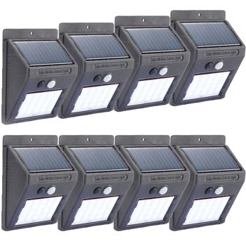 set di 8 applique LED solari compatte con rilevatore di movimento (20 LED SMD): Luce brillante per percorsi e ingressi sicuri - Risparmio energetico e senza fili