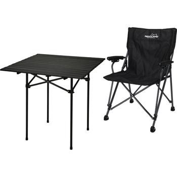 Preview: Ensemble Camping - Table pliante plateau à roulettes & Chaise pliable compacte - Métal robuste, noir, 70x70x69cm - Charge 110kg - Sac transport