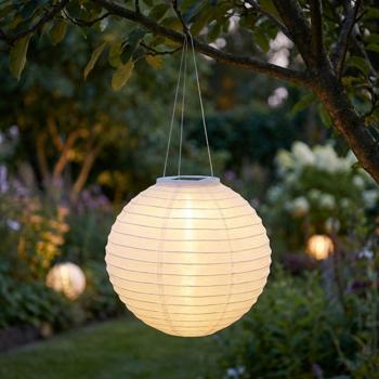 Solar LED Lampion mit Dämmerungssensor, weiss, Ø 28 cm: Automatische Gartenleuchte, dekorativ & einfach aufzuhängen