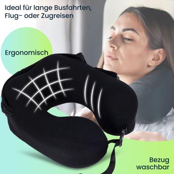 Preview: Innovatives Memory Schaum Nackenkissen mit Haube, schwarz – Waschbarer Bezug, ergonomisch – Für maximalen Komfort & erholsamen Schlaf