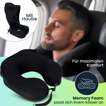 Preview: Innovatives Memory Schaum Nackenkissen mit Haube, schwarz – Waschbarer Bezug, ergonomisch – Für maximalen Komfort & erholsamen Schlaf