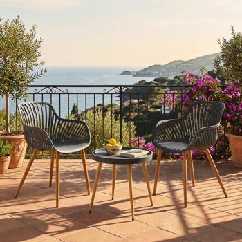 Preview: Edle Sitzgruppe mit Balkontisch, 3-tlg., grau, Bistro-Set für Garten, Terrasse, Balkon, wetterfest, modern & komfortabel