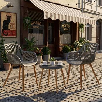 Preview: Edle Sitzgruppe mit Balkontisch, 3-tlg., grau, Bistro-Set für Garten, Terrasse, Balkon, wetterfest, modern & komfortabel
