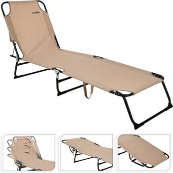 Preview: Lettino tripode, pieghevole, beige, per rilassarsi e prendere il sole in giardino, in piscina o in spiaggia
