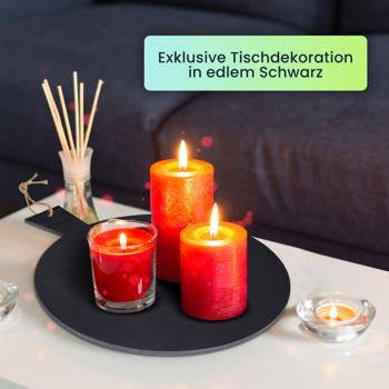 Preview: Serviertablett Schieferplatte rund mit Griff Ø 35 cm - Elegante Tischdeko für Feste & Apéro - Robust, langlebig & leicht zu reinigen - Unikat