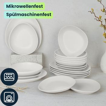 Preview: Steingut Geschirrset 18-tlg. , matt-creme, 6 Personen: Speise-, Dessertteller, Schalen, edles Design für stilvolle Mahlzeiten, modern und elegant