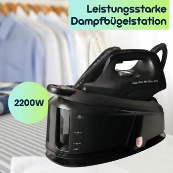 Preview: Leistungsstarke Dampfbügelstation, 5 Bar, 2200W, schwarz – Keramik Bügelsohle, Anti-Kalk, Selbstreinigung, schnelles & effektives Bügeln