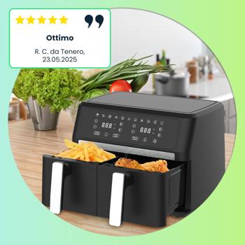 Preview: Friggitrice ad aria calda Premium a doppia zona, doppio cestello, 2x 4,5 l - Friggitrice ad aria in acciaio inox / ABS, 11 programmi di cottura, display LED touch, antiaderente, potente 2400W 
