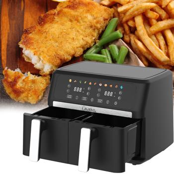 Preview: Friggitrice ad aria calda Premium Dual‑Zone, doppio cestello, 2 x 4,5 l, incl. forme in silicone – air fryer, 11 programmi di cottura, display touch LED, potente 2400 W