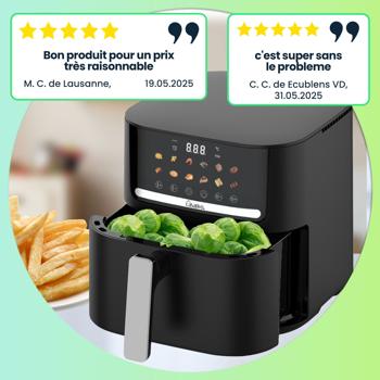 Preview: Friteuse à Air Chaud Premium - 11 Programmes de Cuisson & Maintien au Chaud - 6.5L, 1600W, Panneau LED Tactile, Noir Mat, Antiadhésif