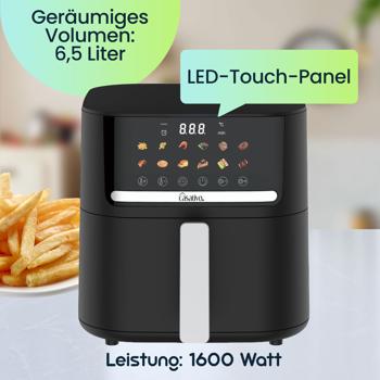 Preview: Premium Heissluftfritteuse mit 11 Koch-Programmen, 6,5 l, inkl. Silikonform, 1600 Watt - AirFryer mit LED Touch-Panel, matt schwarz, Antihaft