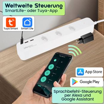 Preview: Smarte WLAN-Steckdosen-Leiste (CH), 3-fach mit USB-Ports, Sprachsteuerung (Alexa/Google), 10 A: Eine Mehrfachsteckdose für SmartHome Komfort