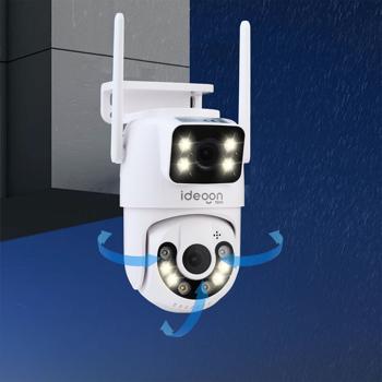 Affidabile telecamera di sorveglianza IP per esterni a doppia lente, 355° girevole & inclinabile - Telecamera potente con visione notturna, audio bidirezionale & registrazione