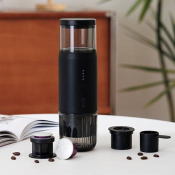 Preview: Tragbare Espressomaschine für Kapsel & Pulver, 15 bar, schwarz: Perfekter Espresso unterwegs, kompakt & einfach zu bedienen, für Reisen, Camping &Büro