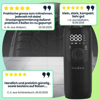 Preview: Mobile Akku-Kompressor-Luftpumpe: 0,1-10,3 Bar, 4000mAh, digitale Anzeige & Arbeitsleuchte – Leistungsstark & präzise aufpumpen