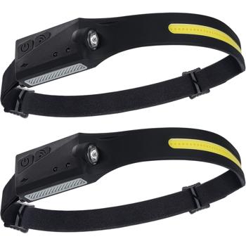 Preview: set di 2 lampade frontali COB LED con angolo di apertura di 230°: luce brillante da 350 lm con controllo gestuale, perfetta per il jogging, l‘escursionismo e l‘artigianato - mani sempre libere