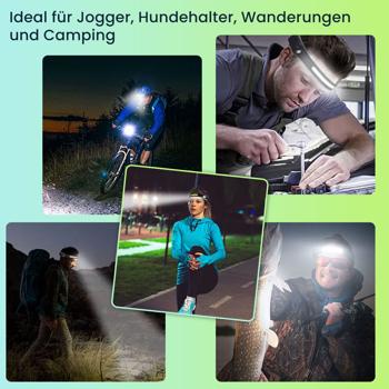 Preview: 2er-Set COB-LED Stirnlampe 230° Weitwinkel: Helles 350lm Licht mit Gestensteuerung, Perfekt für Joggen, Wandern & Handwerk – Immer freie Hände