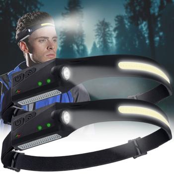 set di 2 lampade frontali COB LED con angolo di apertura di 230°: luce brillante da 350 lm con controllo gestuale, perfetta per il jogging, l‘escursionismo e l‘artigianato - mani sempre libere