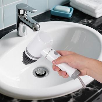 Preview: Brosse de nettoyage électrique sans fil (5 W) 6 têtes – pour salle de bain, cuisine, voiture – nettoyage sans effort