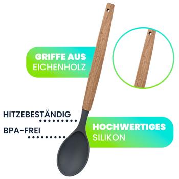 Preview: Elegante set di utensili da cucina in silicone da 12 pezzi con manico in legno: utensili da cucina eleganti per ogni cucina, pratici, di alta qualità e un vero e proprio richiamo visivo