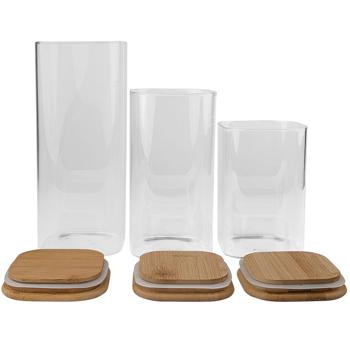 Preview: Set di barattoli per alimenti con coperchi in bambù, 3 misure: Una conservazione elegante per la cucina – Salva-aroma & salvaspazio per mantenere la freschezza!