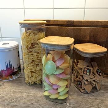 Preview: Set di barattoli per alimenti con coperchi in bambù, 3 misure: Una conservazione elegante per la cucina – Salva-aroma & salvaspazio per mantenere la freschezza!