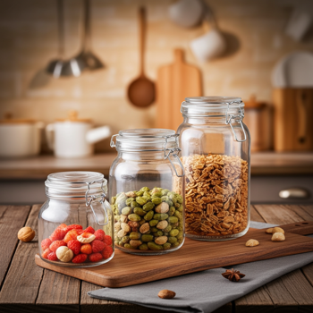 Vorratsgläser-Set mit Spannverschluss (3er-Set) – Glasdosen 1L, 1.5L, 2.2L mit Aromaschutz-Dichtung für Küche & Vorrat