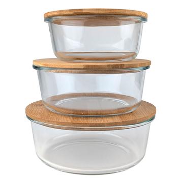 Hochwertige Vorratsdosen mit Deckel, rund, Glas/Bambus, 3 Grössen: Vorratsgläser für Aromaschutz & eine stilvolle Ordnung