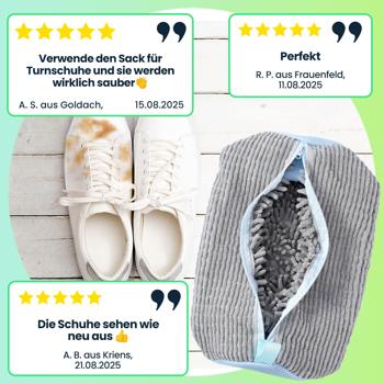 Preview: Schuhwaschbeutel für Sneaker & Sportschuhe – Waschbeutel mit Reissverschluss, Mikro-Textil-Fasern für 360° Reinigungseffekt & Schutz