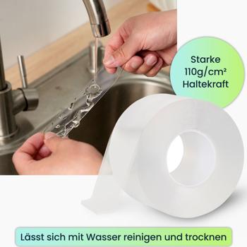 Preview: Doppelseitiges Nano-Klebeband Transparent (5m x 50mm): Starke 110g/cm² Haltekraft, Wiederverwendbar, spurlos ablösbar