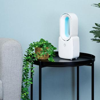 Preview: Ventilatore da tavolo mobile senza rotore (bianco) con luce LED e batteria ricaricabile: sicuro, silenzioso e senza fili per un piacevole raffreddamento