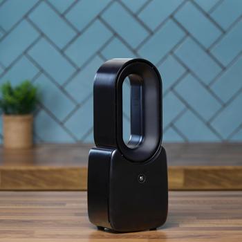 Preview: Ventilatore da tavolo mobile senza rotore (nero) con luce LED e batteria ricaricabile: sicuro, silenzioso e senza fili per un piacevole raffreddamento