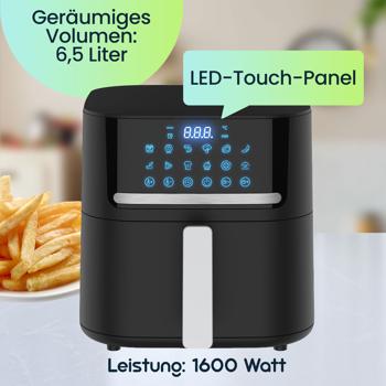Preview: Premium Heissluftfritteuse mit 11 Koch-Programmen, 6,5 l, inkl. Silikonform, 1600 Watt - AirFryer mit LED Touch-Panel, matt schwarz, Antihaft