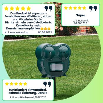 Preview: 2er-Set  2in1 Wirkungsvoller Ultraschall Tierschreck mit LED-Blitzicht und PIR-Bewegungsmelder, 70 m² - Tierabwehr gegen Katzen, Hunde und Wildtiere