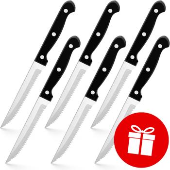 Set di 6 coltelli da bistecca in acciaio inox, coltelli da BBQ con lama seghettata, lunghezza 21 cm